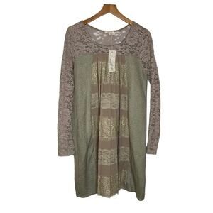 Mystree Lace Knit Shift Dress Women’s Size Medium Tan Bohemian NWT NEW